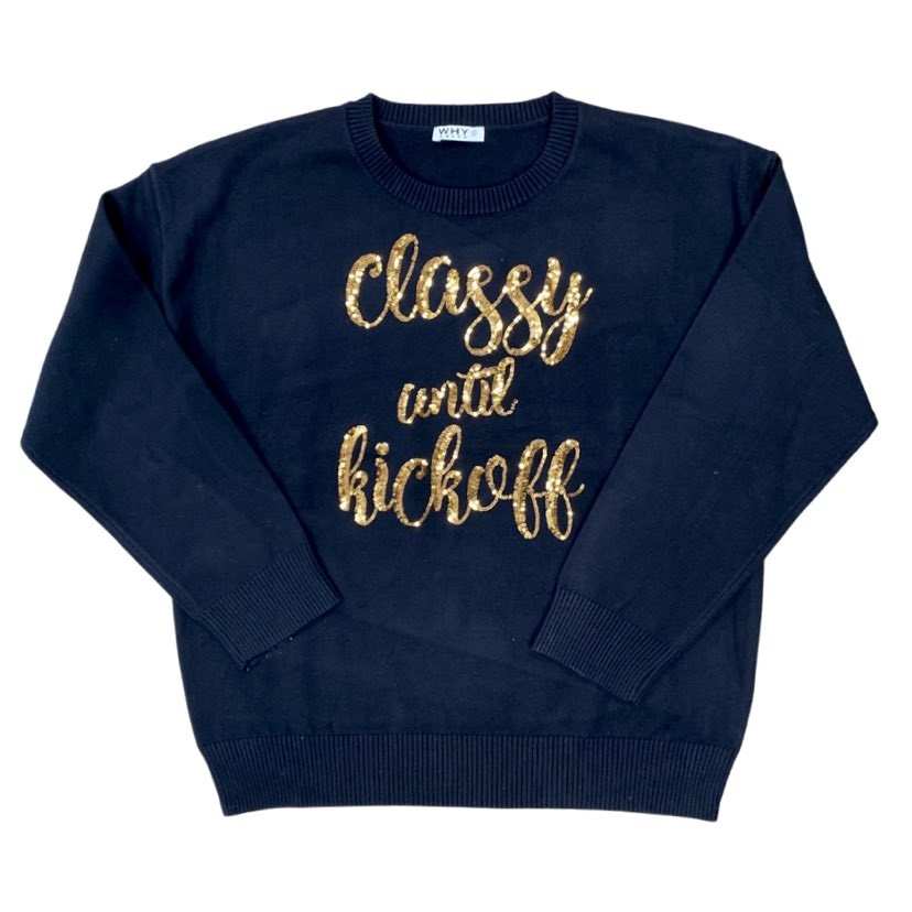 Classy Until Kick Off Sequin Top, Black & Gold - Fleurty Girl