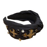 Beaded Fleur de Lis Headband, Black & Gold