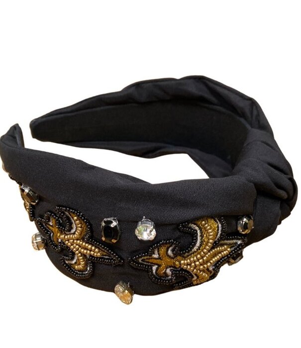 Beaded Fleur de Lis Headband, Black & Gold