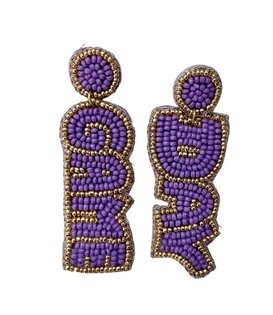 Game Day Beaded Earrings, Purple & Gold
