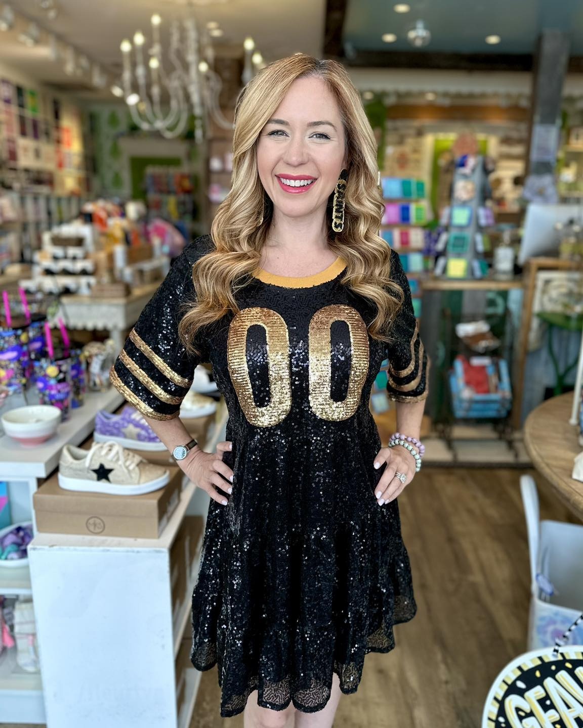 Black & Gold Jersey Sequin Tunic Dress - Fleurty Girl