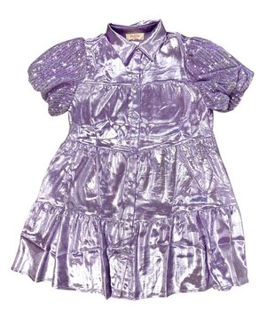 Puff Sleeve Metallic Dress, Purple