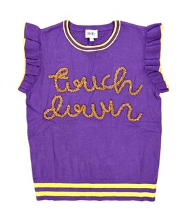 Tinsel Touch Down Sleeveless Sweater, Purple & Gold