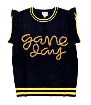 Tinsel Game Day Sleeveless Sweater, Black & Gold