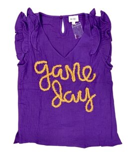 Tinsel Game Day Sleeveless Gauze Top, Purple & Gold
