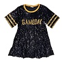 Gameday Sequin Babydoll Dress, Black & Gold