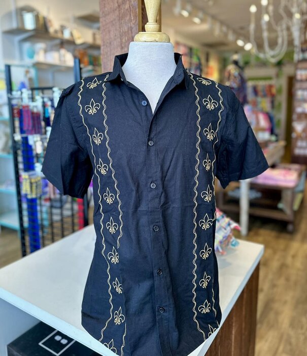 Linen Fleur de Lis Button Down