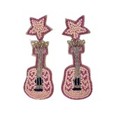 Pink Beaded Guitar Earrings