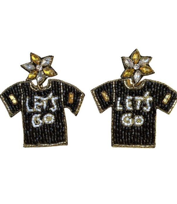 Let's Go Beaded Jersey Earrings, Black & Gold