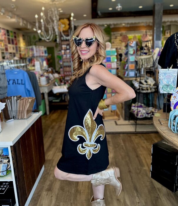 Black Fleur de Lis Sequin Tank Dress