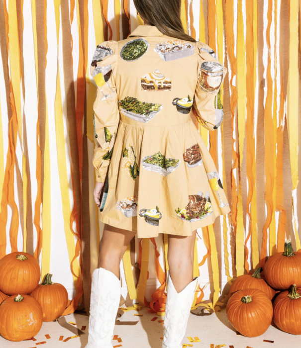 Queen of Sparkles Thanksgiving Food Poof Sleeve Collar Dress