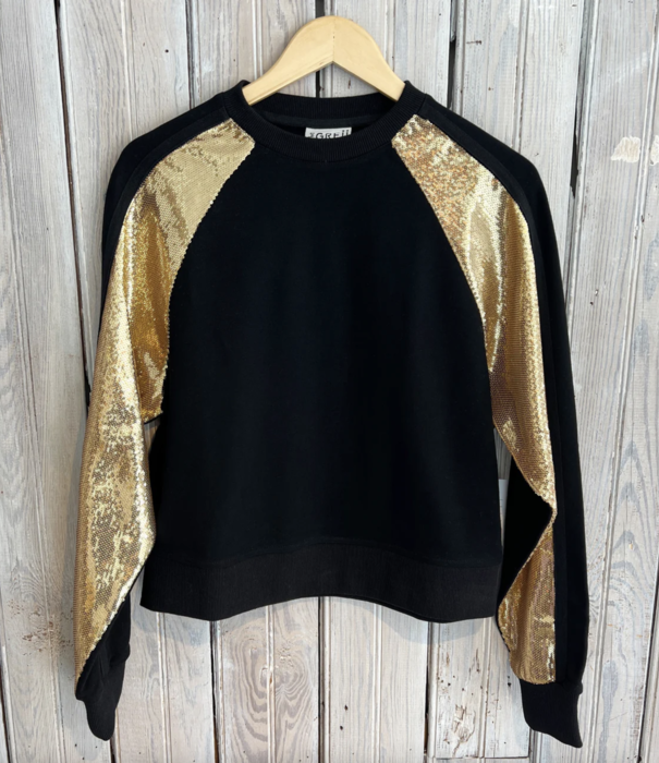 Black Sweatshirt with Gold Sequin Sleeve