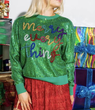 Green Sequin Merry Everything Sweater