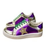 Purple & Gold Metallic Shoes with Green/Gold Laces