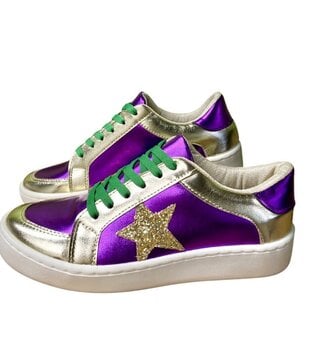 Purple & Gold Metallic Shoes with Green/Gold Laces