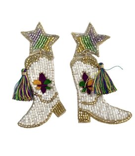 Beaded Marching Boot Earrings with Stars