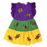 Mardi Gras Crown Ruffle Sleeve Dress