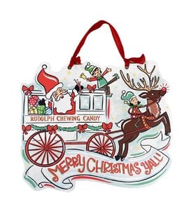 Rudolph Chewing Candy Cart Door Hanger