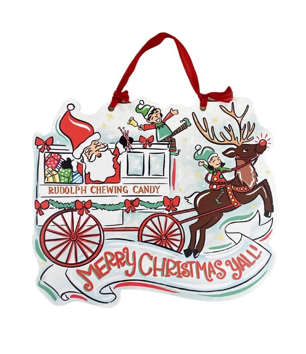 Rudolph Chewing Candy Cart Door Hanger