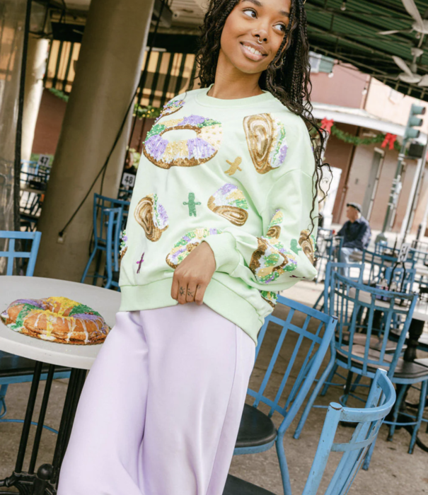 Queen of Sparkles Green King Cake & Baby Sweatshirt