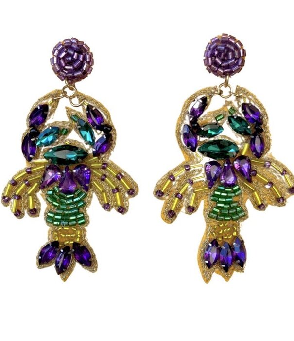 Multi Jeweled Mardi Gras Crawfish Earrings