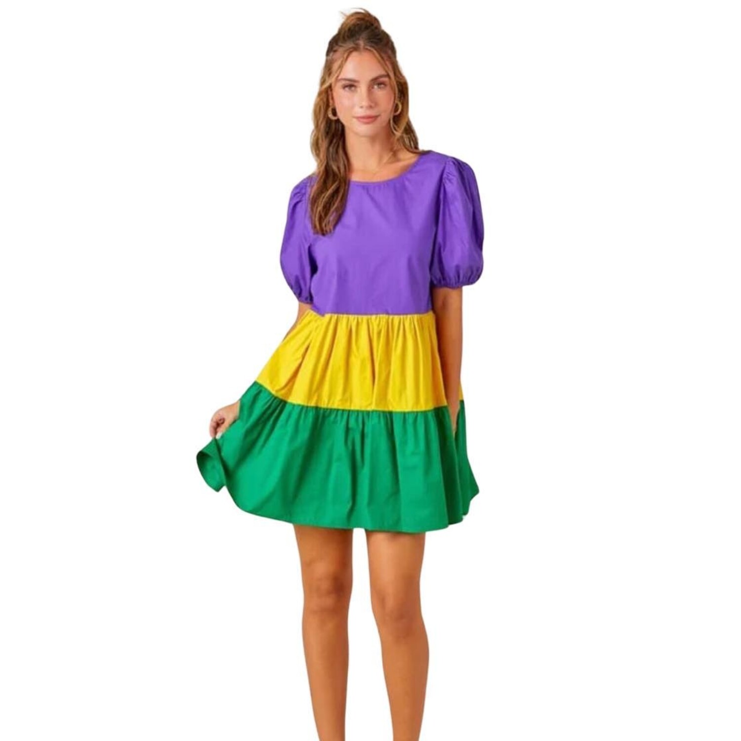 Mardi Gras Tiered Button Dress with Fringe