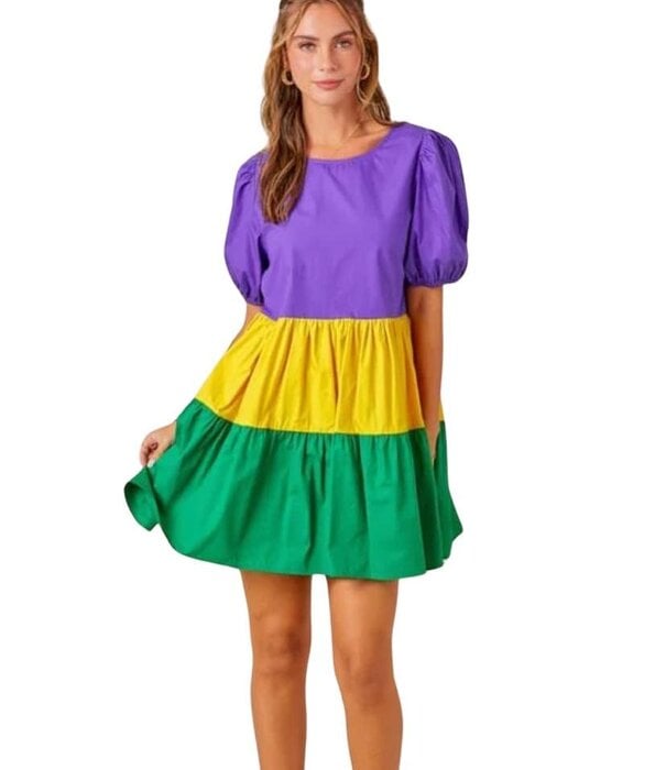 Tri Color Puff Sleeve Dress