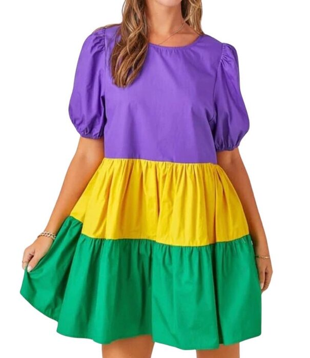 Tri Color Puff Sleeve Dress