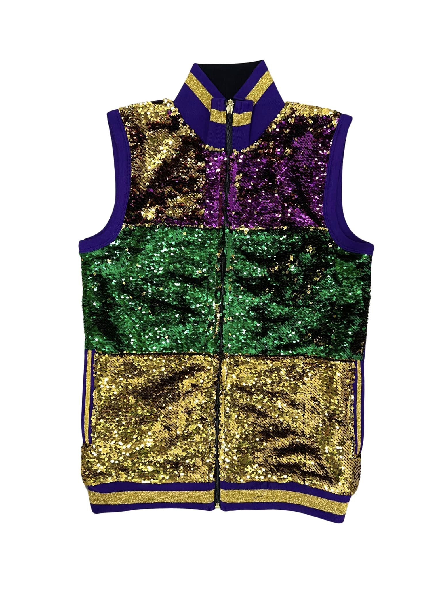 Mardi Gras Stripe Sequin Vest Fleurty Girl