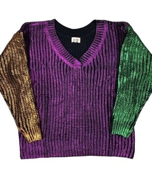 Mardi Gras Block Knit Sweater