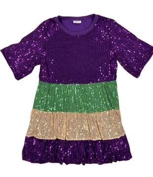Mardi Gras Tri Color Shimmer Dress