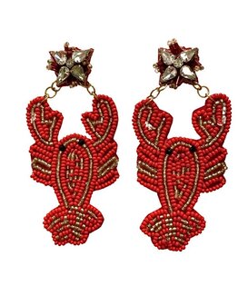 Beaded Crawfish Earrings with Jeweled Stud
