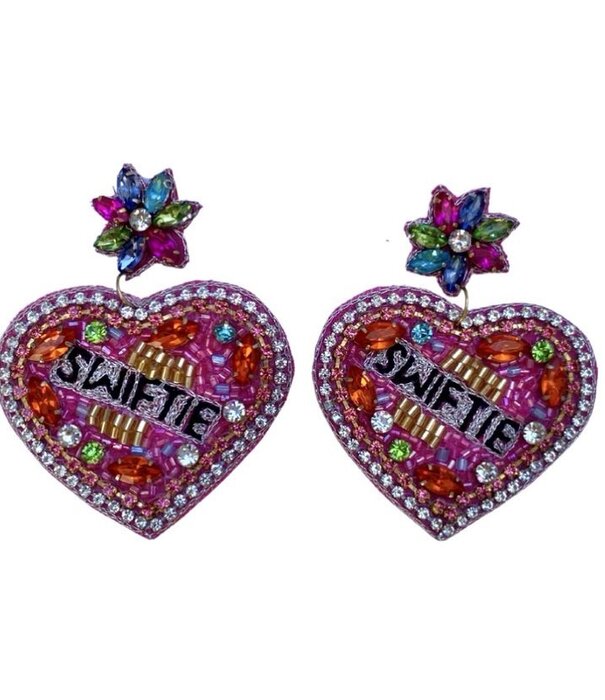 Bejeweled Swiftie Heart Earrings, Dangle
