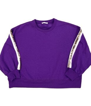 Purple Sweatshirt with Sequin Stripe Sleeve