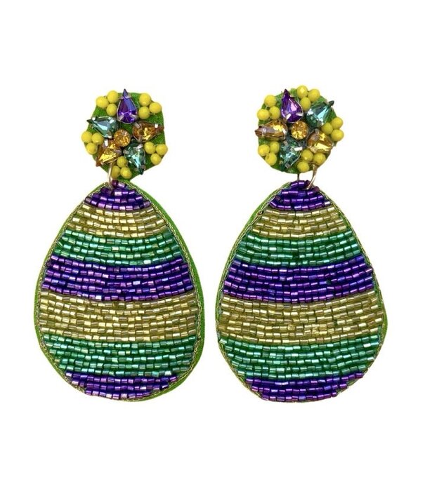 Mardi Gras Beaded Egg Earrings