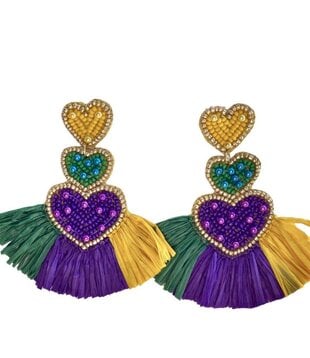 Triple Heart Mardi Gras Earrings