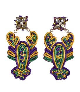 Mardi Gras Crawfish Earrings with Crystal Stud