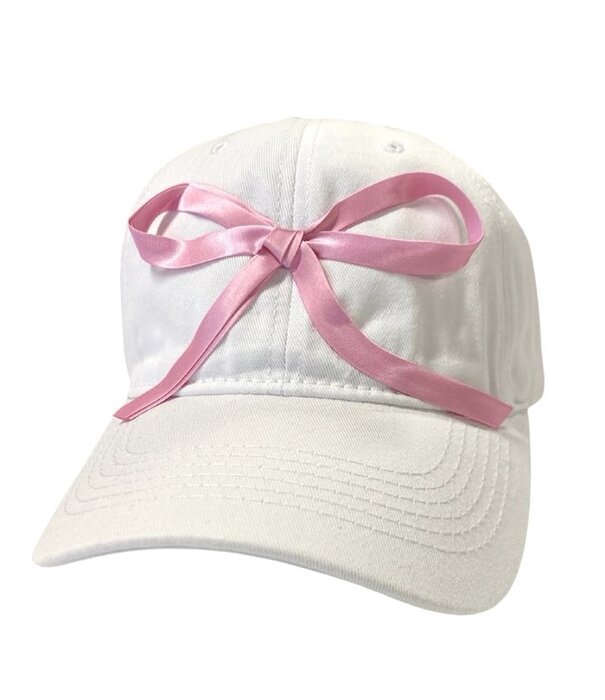 White Baseball Hat, Pink Bow
