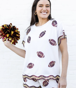 Sequin Football Shorts Set, Garnet & Gold