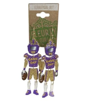 Game Day Player Earrings, Purple & Gold