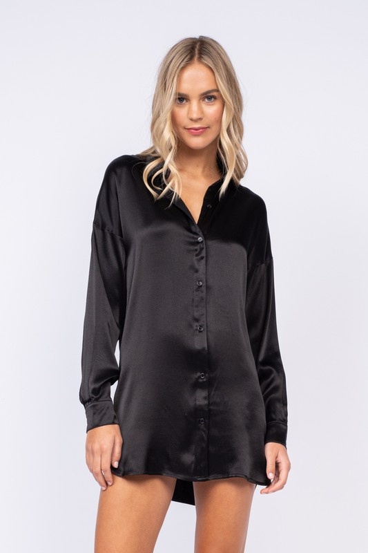 So Chic Satin Button-Up
