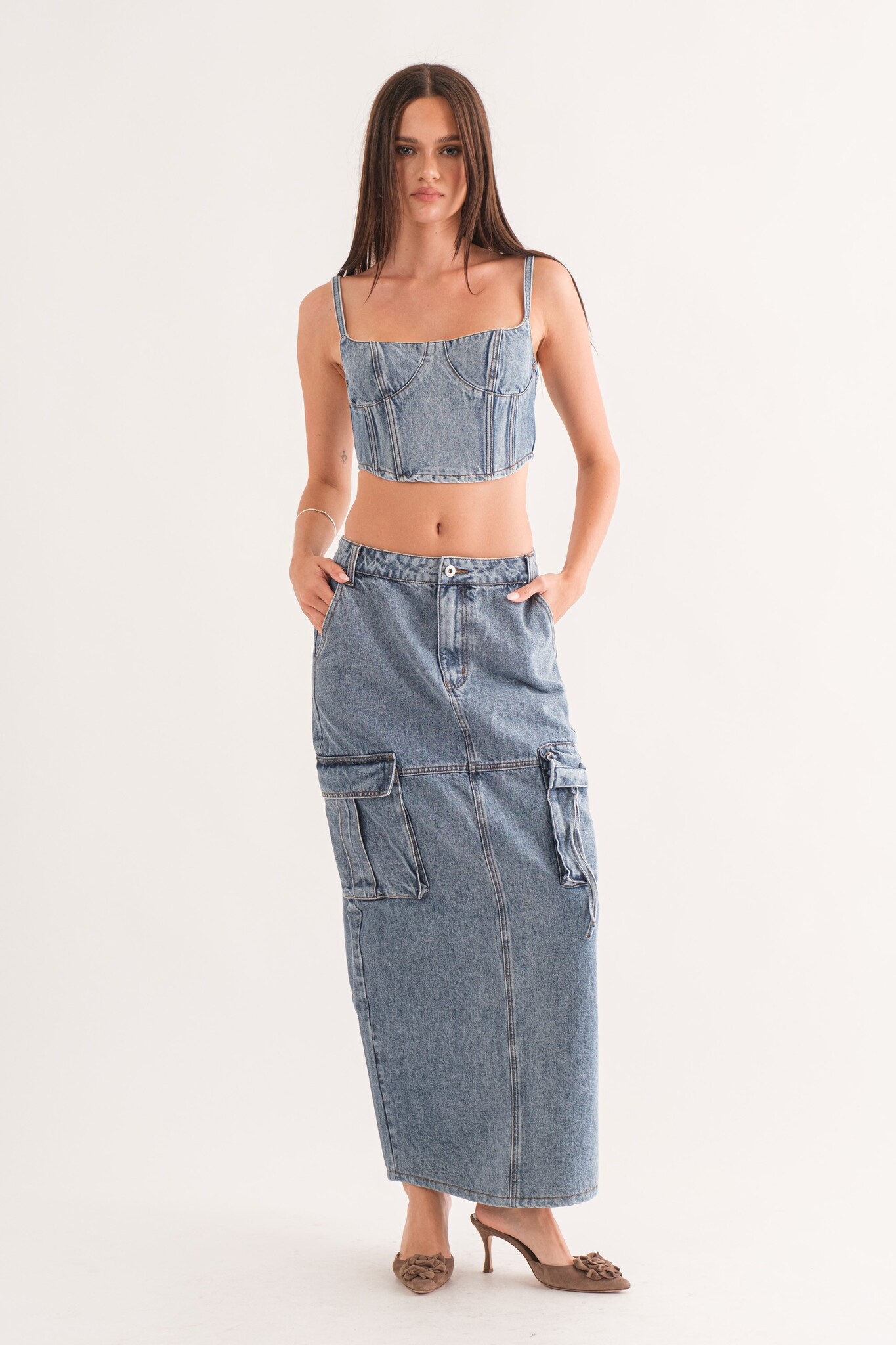 Raelynn Denim Cargo Maxi Skirt - Etiquette Boutique