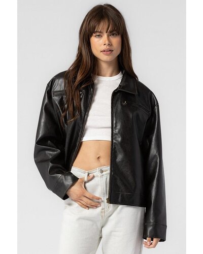 Cropped distressed leather jacket