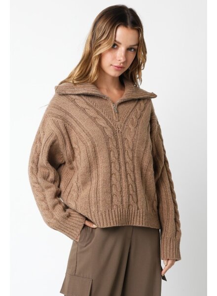 Cold Snap Cable Knit Zip Sweater