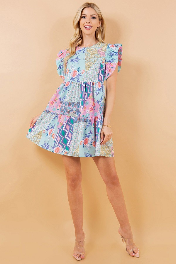 Spring Kaleidoscope Floral Mini Dress Etiquette Boutique