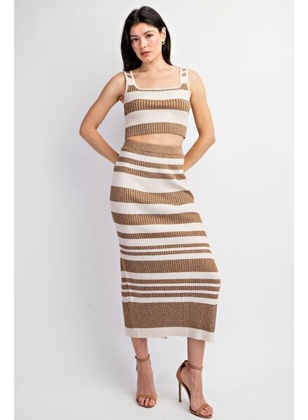 Antibes Metallic Stripe Knit Midi Skirt