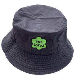 Kind Stitches Bucket Hat - Charcoal with Embroidered Green Flower