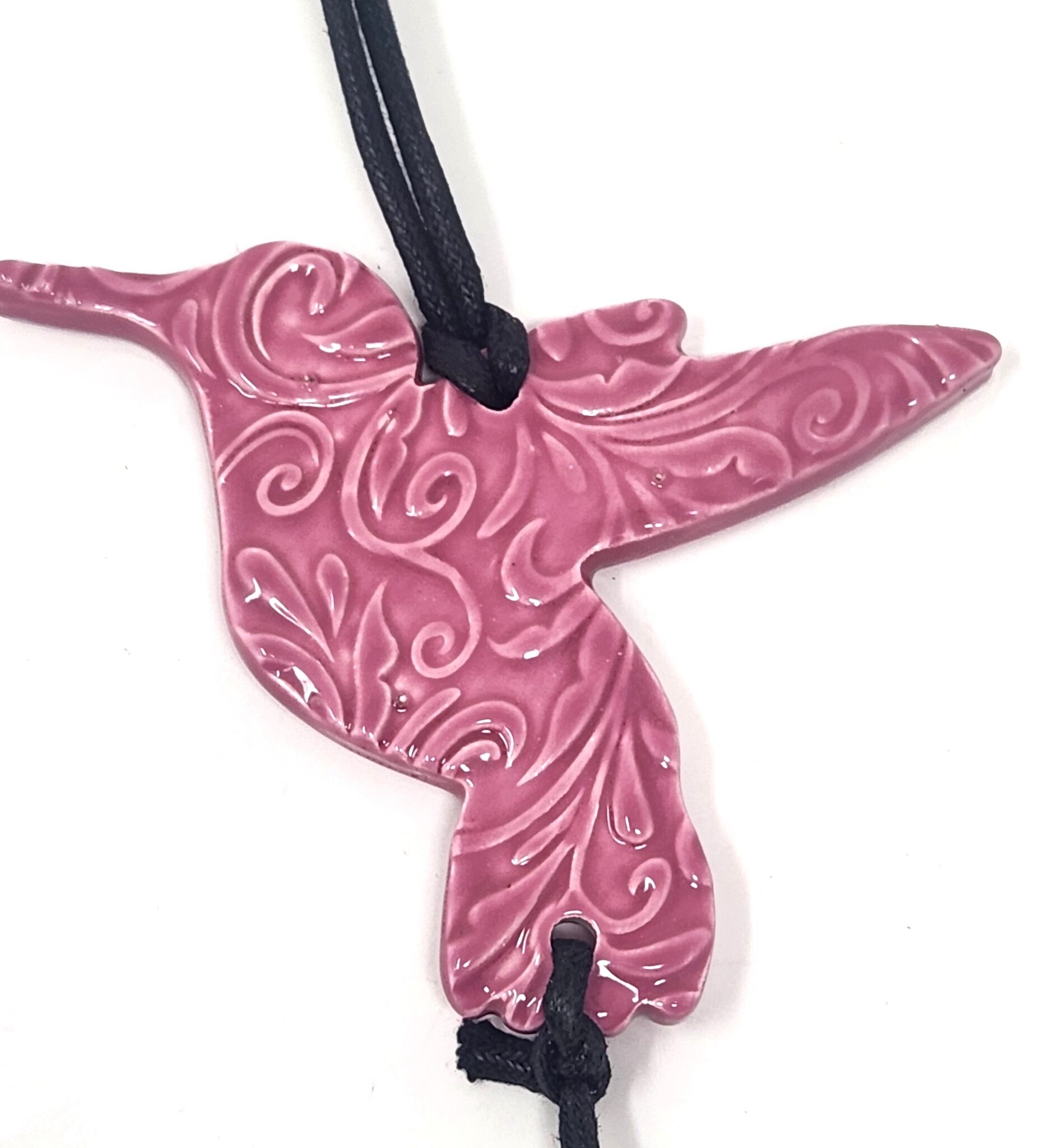 Ben's Bells Hummingbird Ornament Pink Swirl Pattern