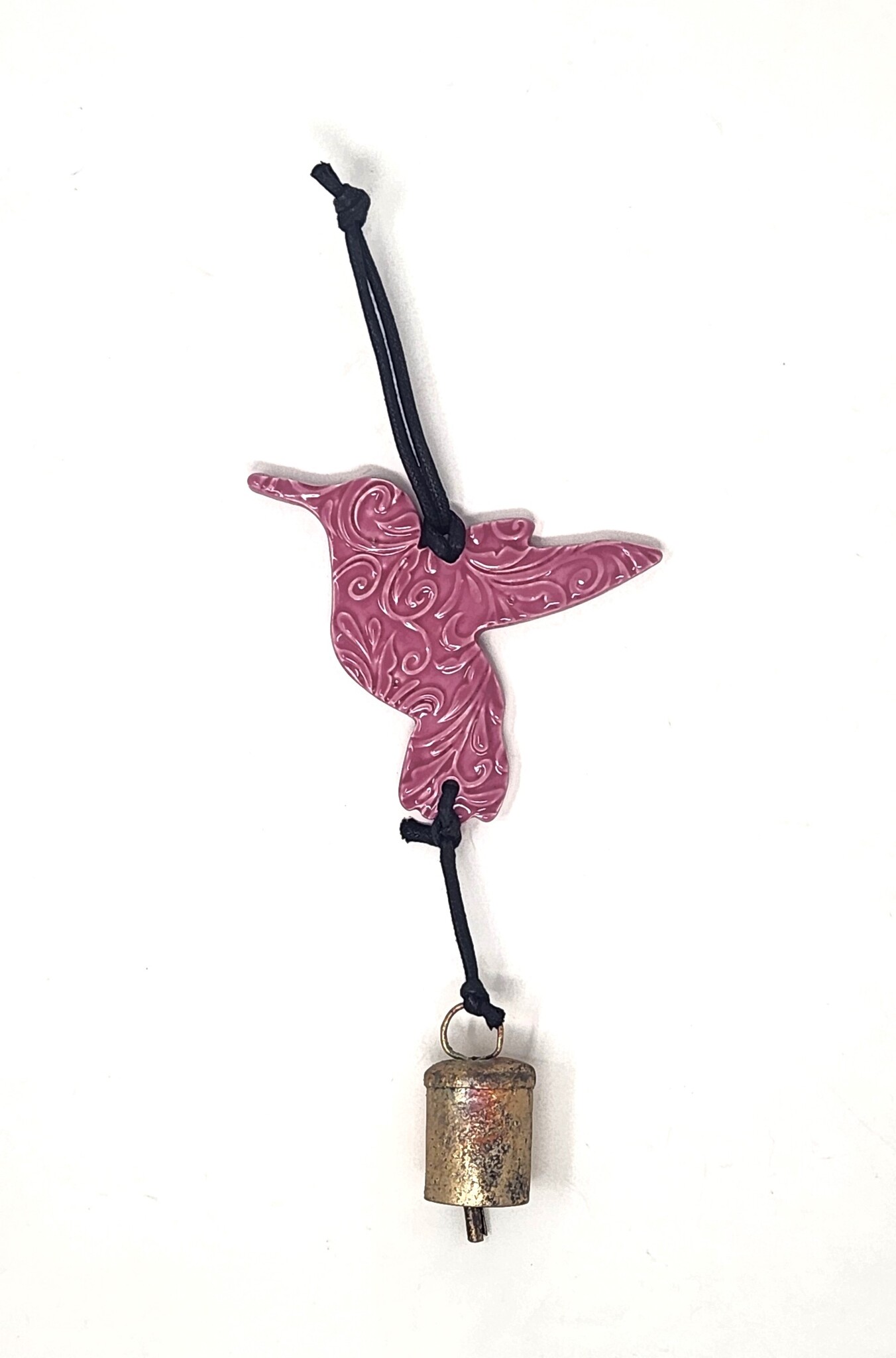 Ben's Bells Hummingbird Ornament Pink Swirl Pattern