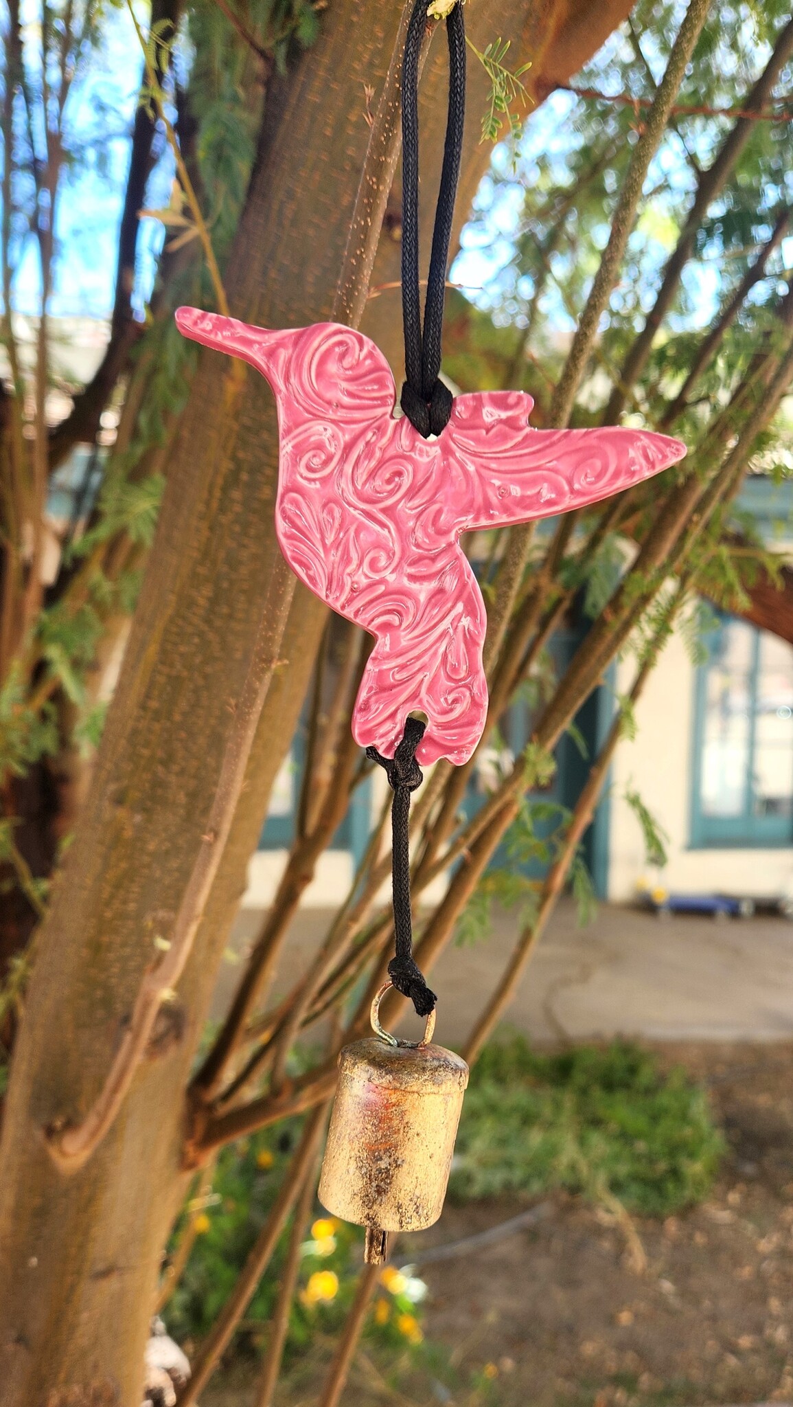 Ben's Bells Hummingbird Ornament Pink Swirl Pattern